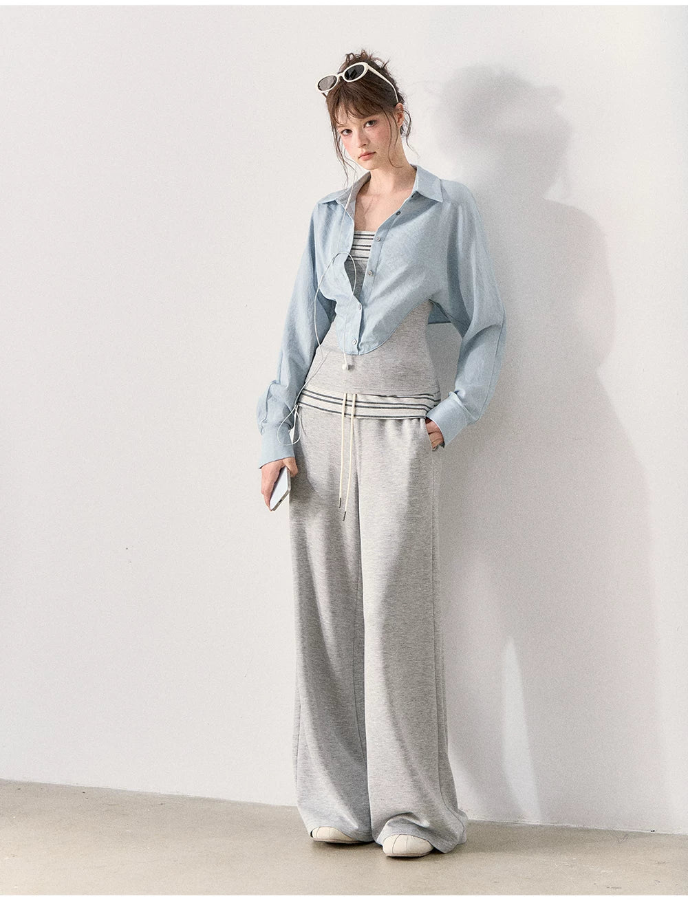 [TMMG] "Effortless Relaxed Style" — Faux-Layered Shirt & Knit Cuffed Pants Set