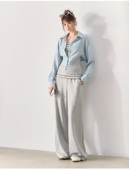 [TMMG] "Effortless Relaxed Style" — Faux-Layered Shirt & Knit Cuffed Pants Set