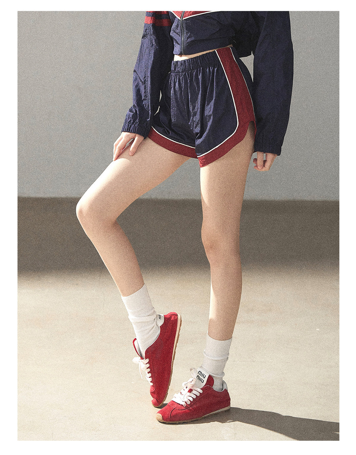 170726 "Keep Running" Navy Blue Retro Track Jacket & Shorts Set