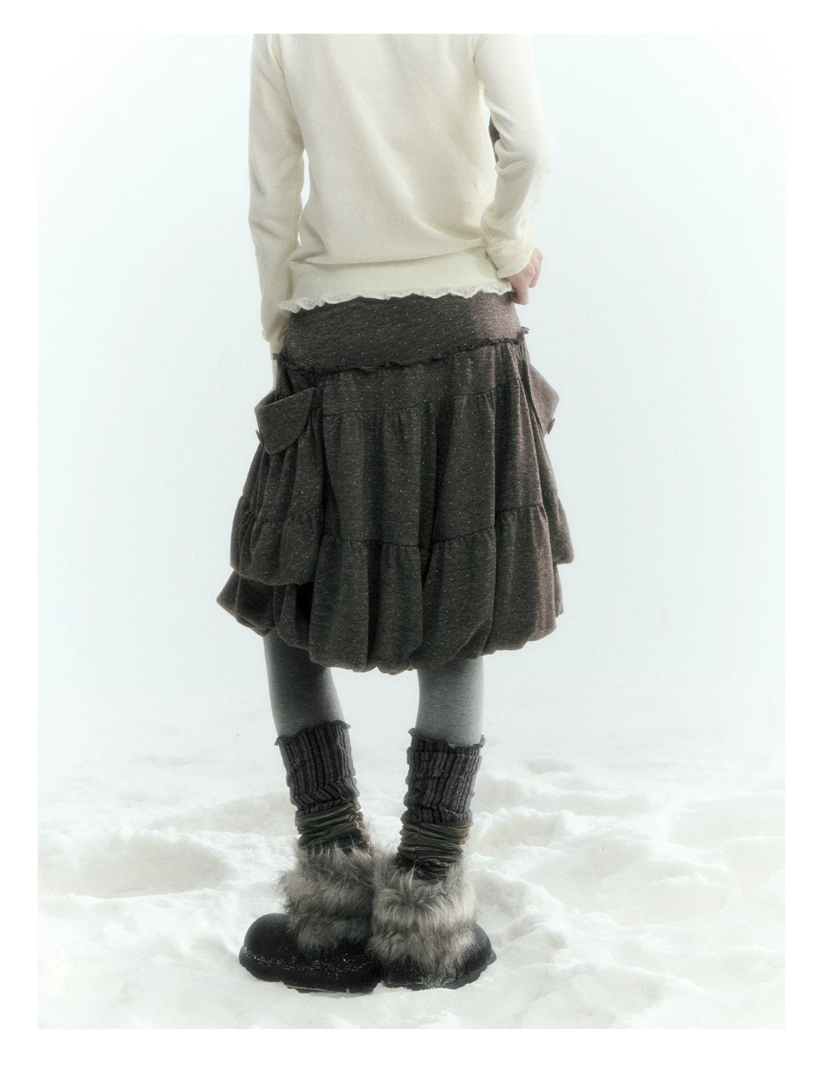 Horridale - Gray Brown Green Polka Dot Low-Rise Knit Bubble Skort