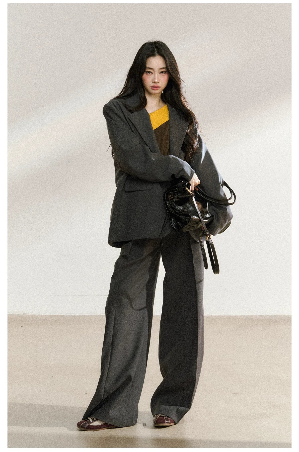 JN's DESIGN - Dark Gray Relaxed-Fit Mid-Length Blazer