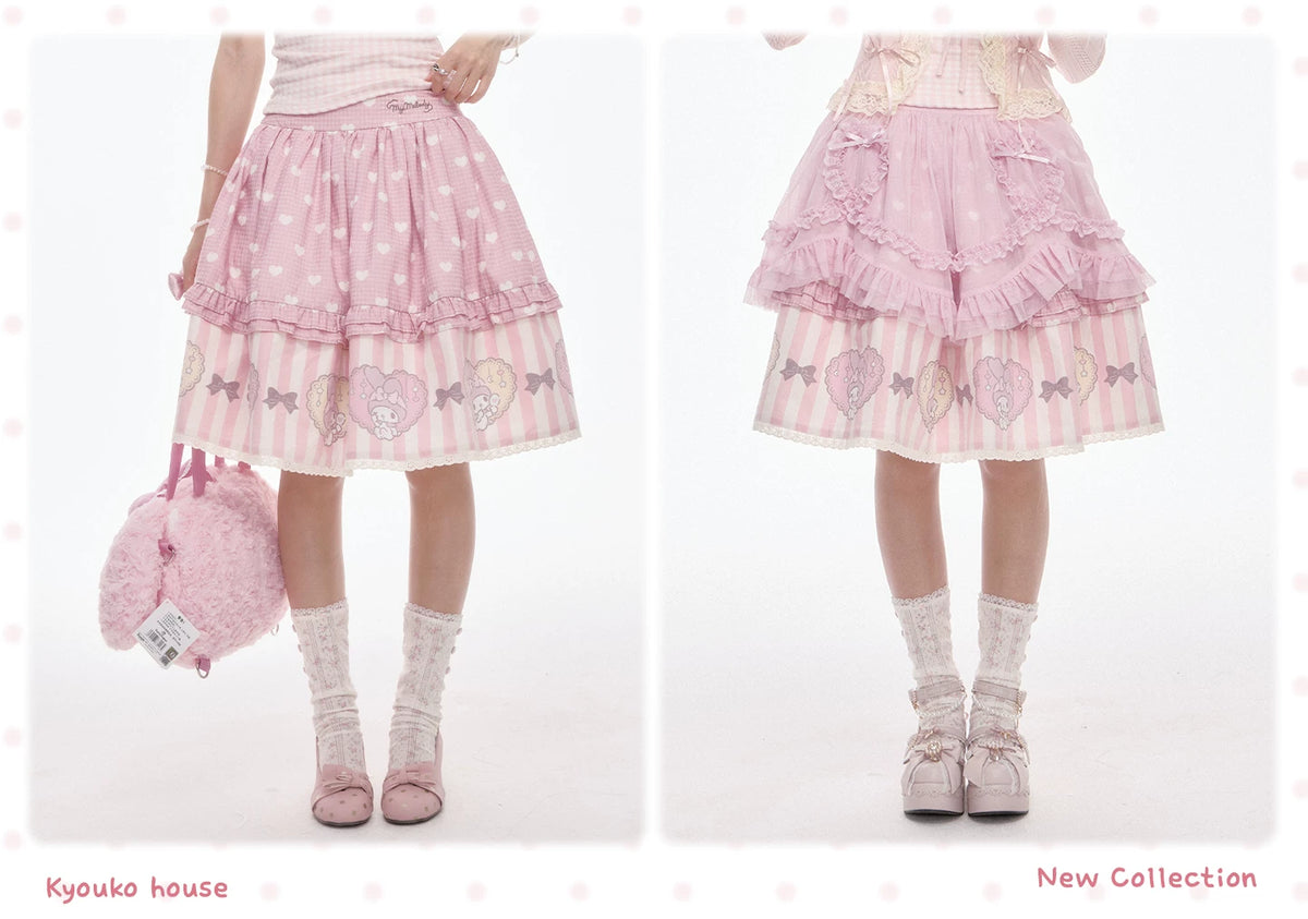 “Pink Dollcore” Pink My Melody Layered Lolita Girl Set