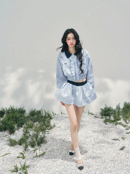 “English Manor” Plaid Cropped Top & Bubble Mini Skirt Set