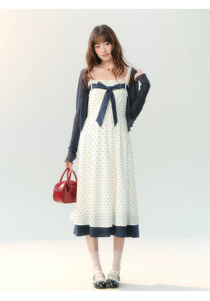 "Soft Mist Cream Puff" White Polka Dot Cami Dress LL2026207