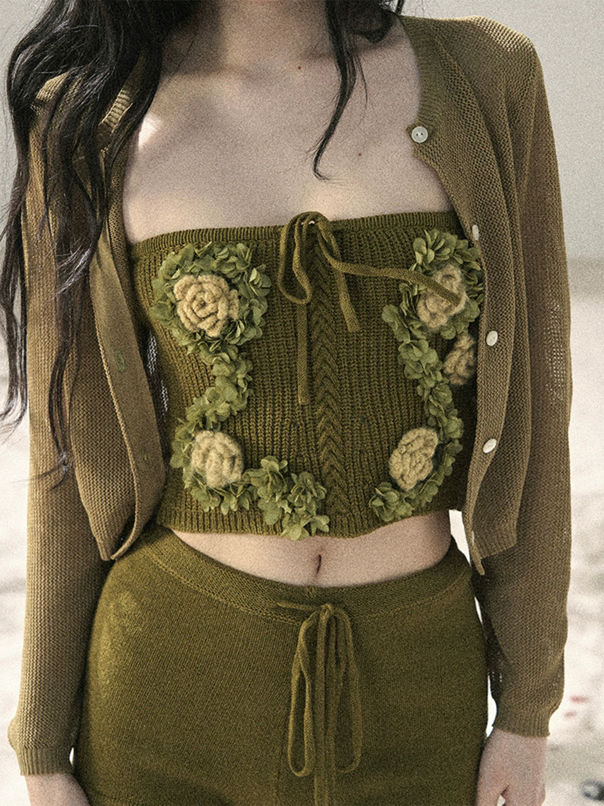 "Forest After Rain" Misty Meadow Haze 3-Piece Cardigan & Shorts Set 45236485