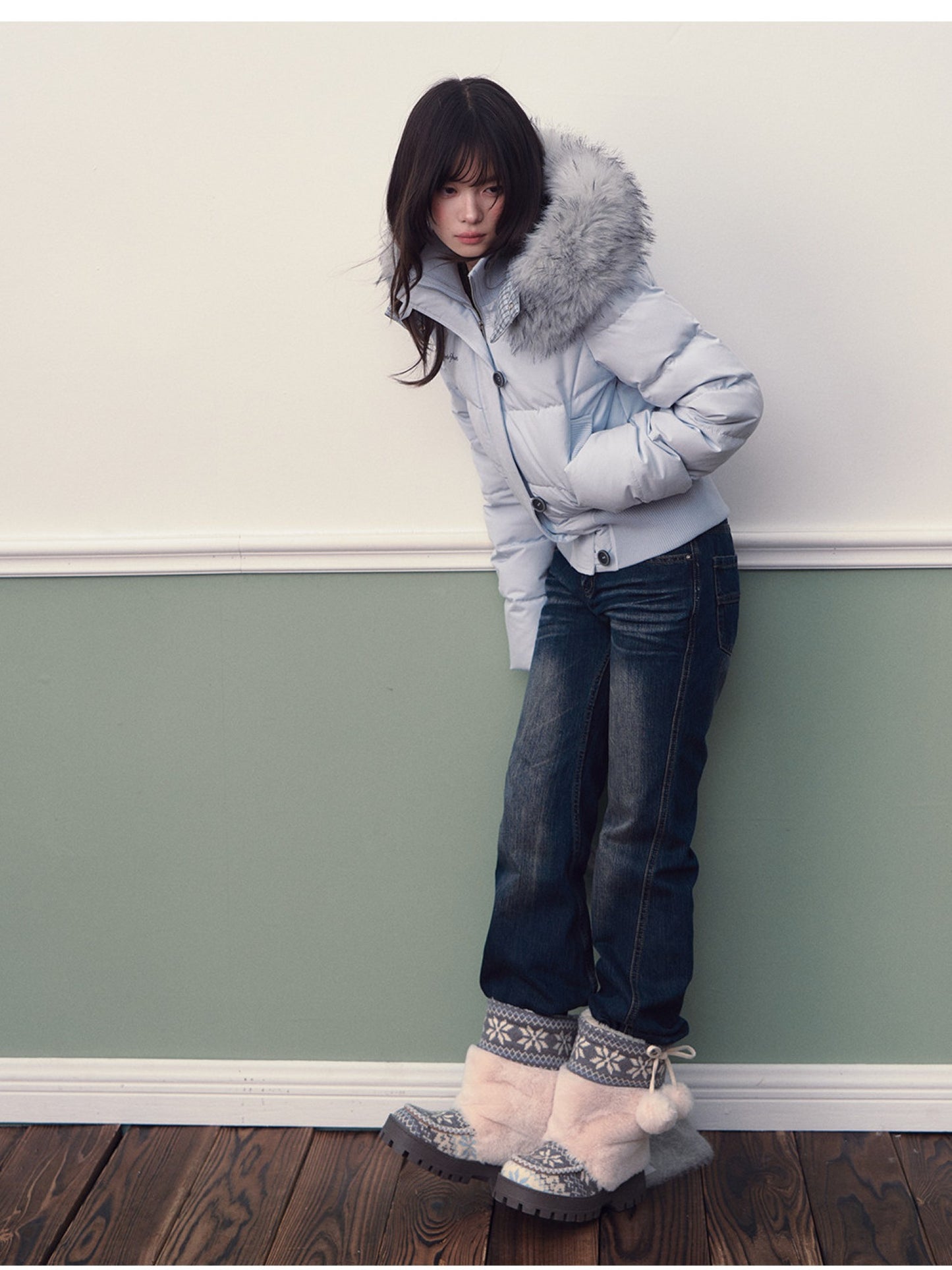 Soote Season - Glacier Blue City Sport Cinched-Waist Short Down Jacket