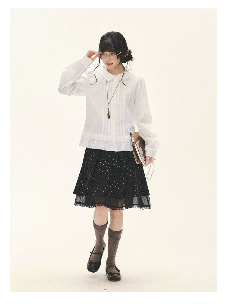 "Polka Reverie" Black Polka Dot Bow Pleated Mini Skirt