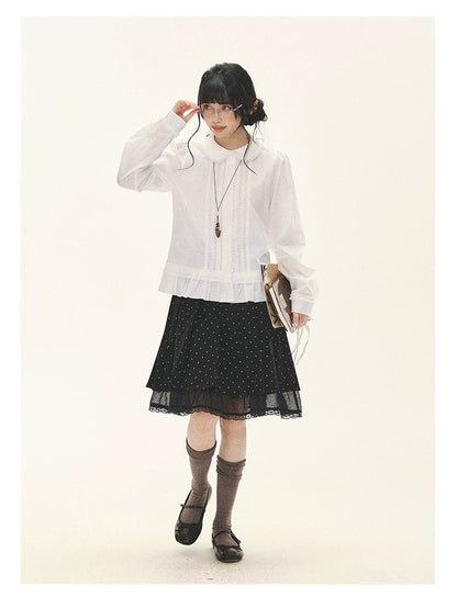 "Polka Reverie" Black Polka Dot Bow Pleated Mini Skirt