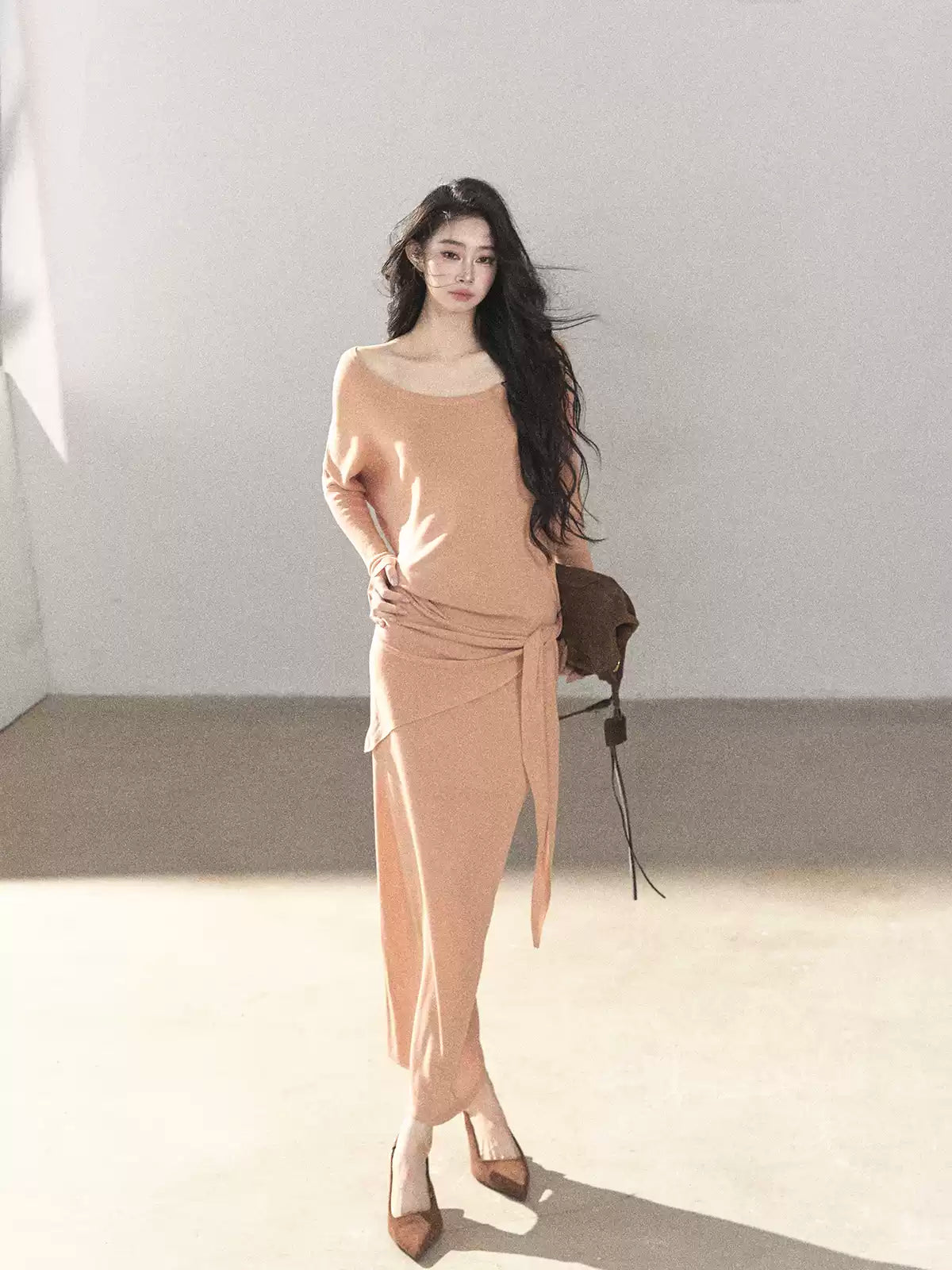 AOMALM - "Under the Sunset" Mauve Linen-Blend Mermaid Dress Set