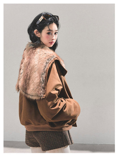 "降落在你怀中" Falling Into You Fleece Jacket - Brown