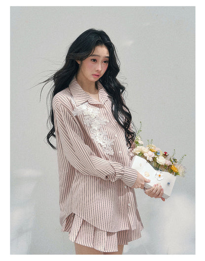少也眼 "Pink Cloud Reverie" Cinnamon Pink Lace Sweet Two-Piece Skirt Set 563856385