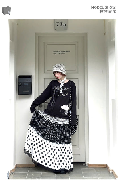 Kyoto Stroll – Japanese Polka Dot Black & White Maxi Skirt Collection