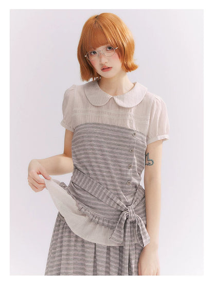 “Old Keepsake Letters” Frost Gray Doll Collar Lace Two-Piece Set