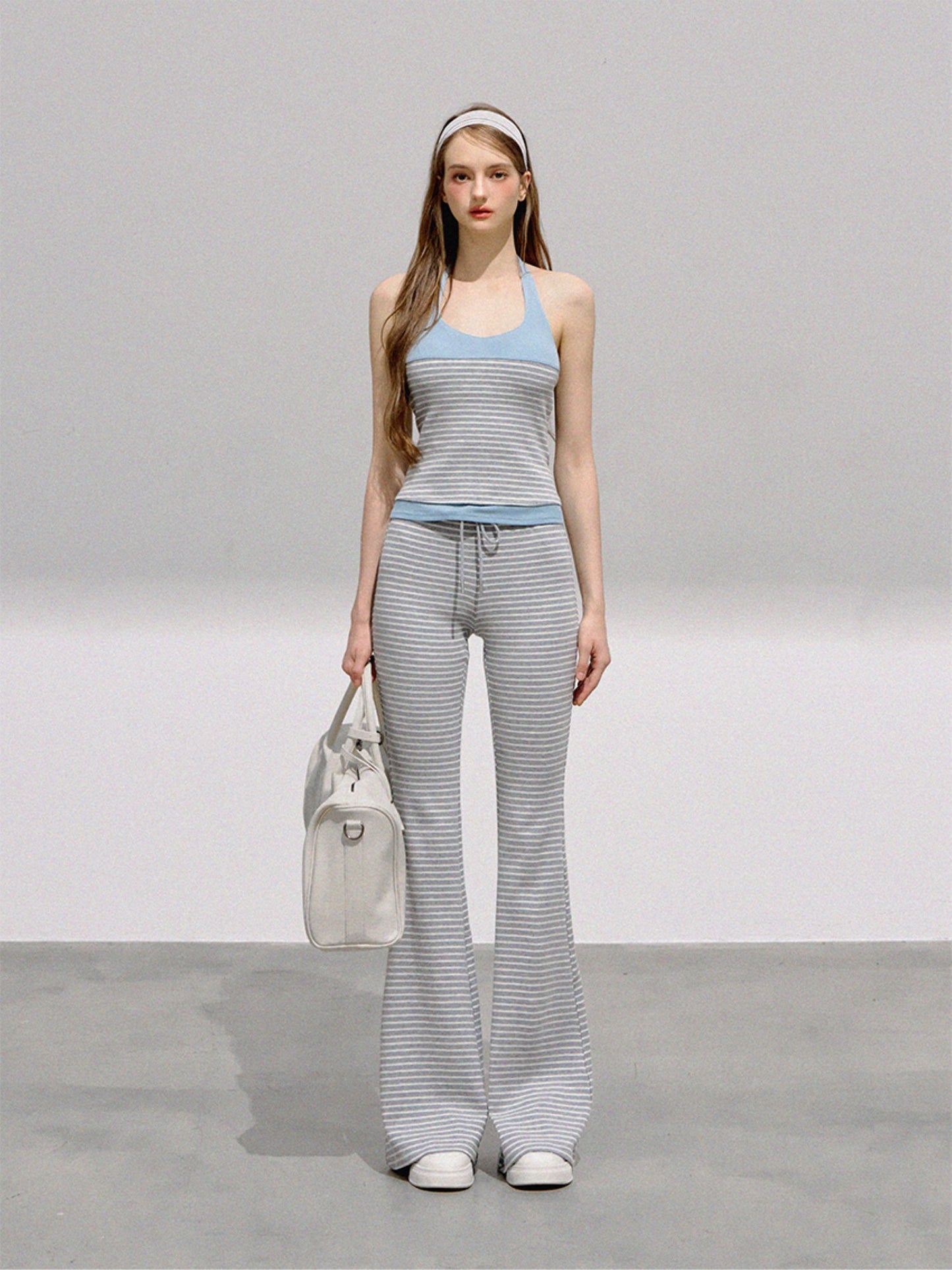 BOHOL BLING - Colorblock Yoga-Inspired Knit Halter Top Set – Camisole, Cardigan & Pants