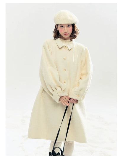 "Black & White Waltz" Hand-Stitched Wool-Blend Swing Coat (Ivory/ Black)