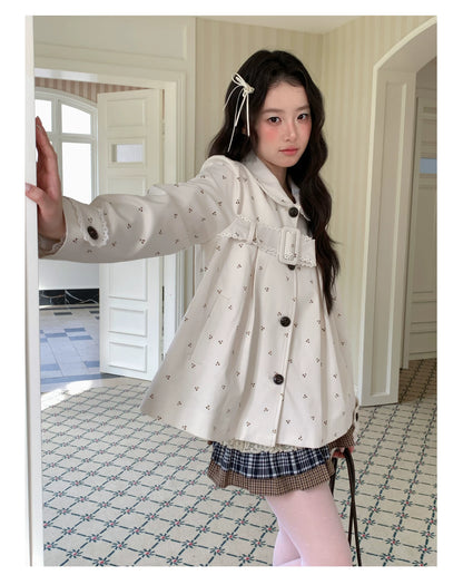 [RF] “Snowflake Milk Foam” Cream Floral Single-Breasted Waist-Defined Jacket
