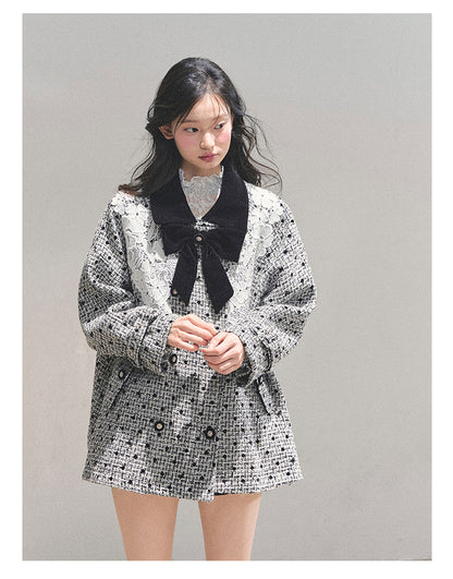 少也眼 “Soft-Focused Moment” Black Tweed Lace Jacket 975642