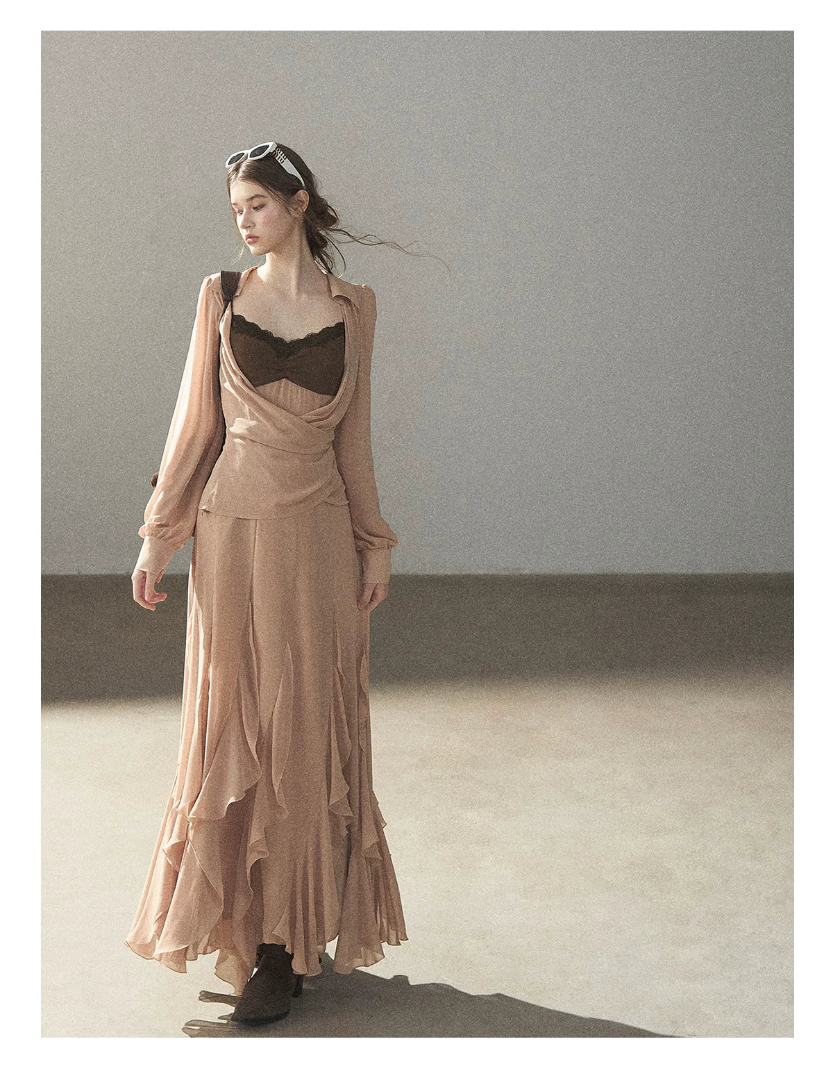 AOMALM - "The Next Fallen Leaf" Cinnamon Pink 2-Piece Set (Shirt / Cami Dress)