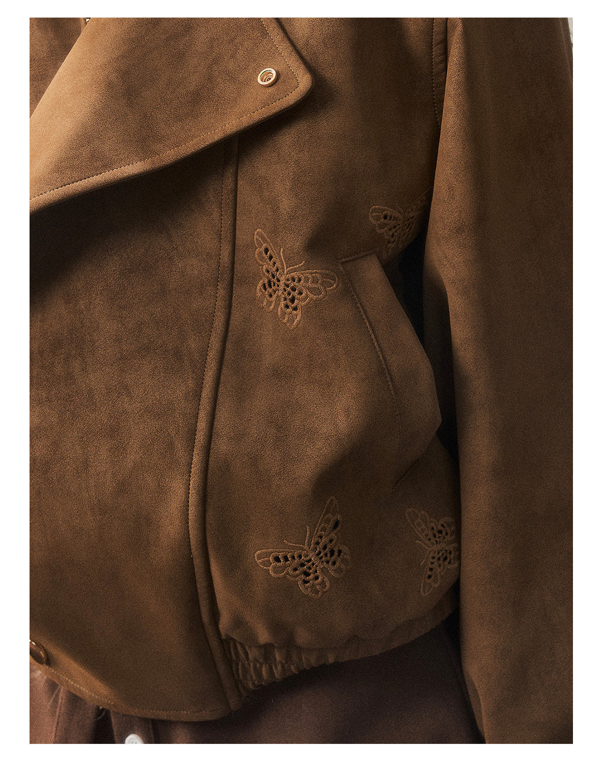 少也眼 "Cloud Veils Over the Mountains" Hepburn-Style Padded Faux Suede Butterfly Coat