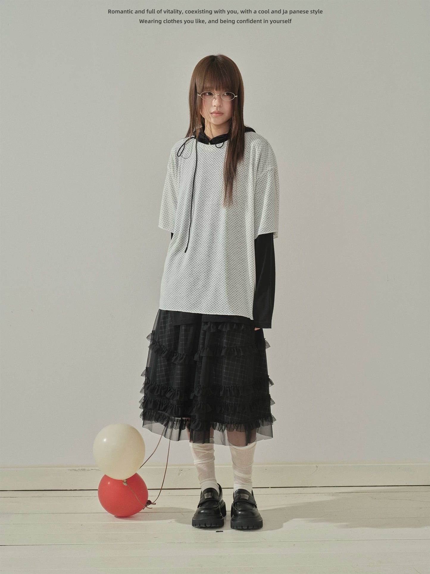 "Summer Haze" Hooded Knit Sun Protection Long Sleeve T-Shirt (Black / White)