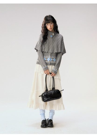 [CAN] "Witch's Wings" Gray Jacquard Knit Set (Cape Shawl / Cardigan)