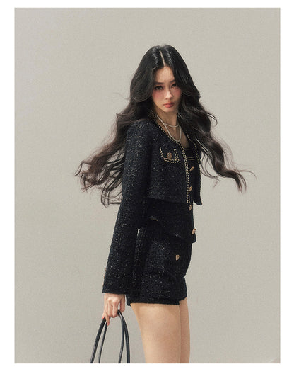 少也眼 "Before the Moon Falls" Bouclé Wool Tweed Set - Black