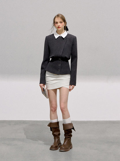 BOHOL BLING - Minimalist Wool Blend Cropped Blazer & Skirt Set