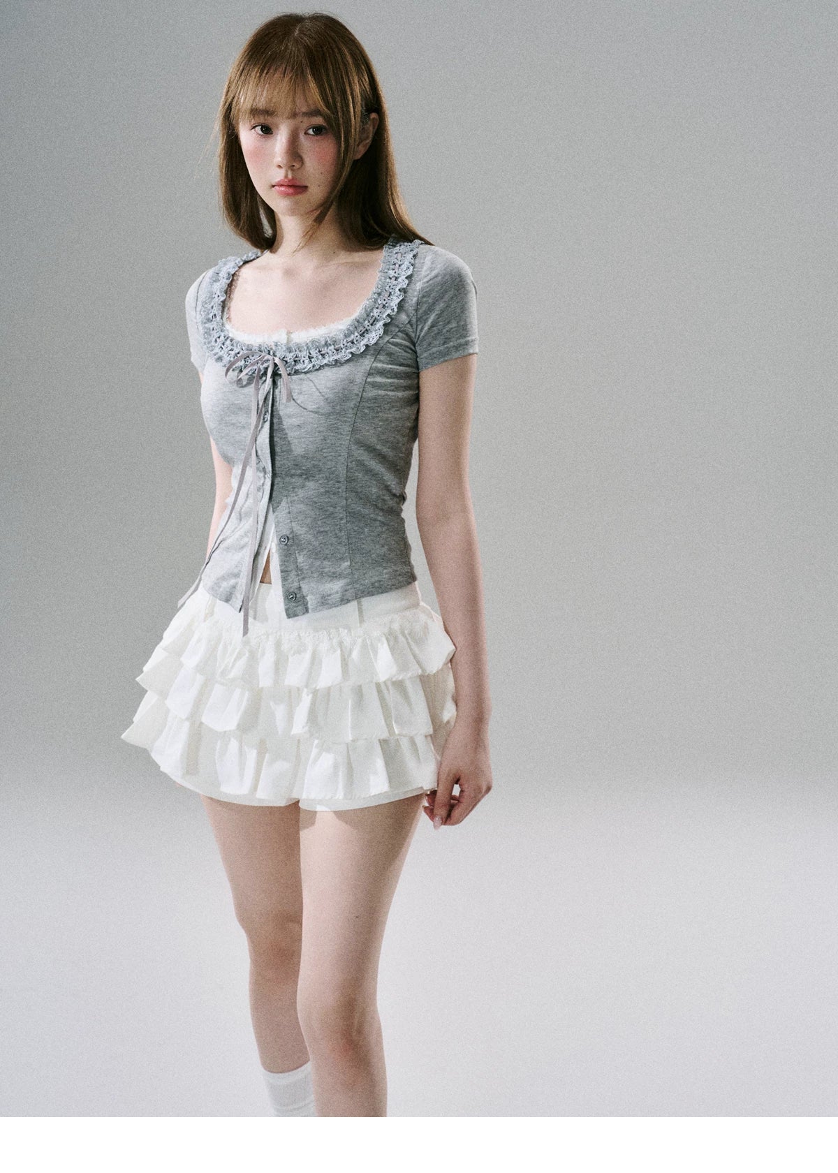 LOST FOREST - White Cotton Ruffle Utility Skirt
