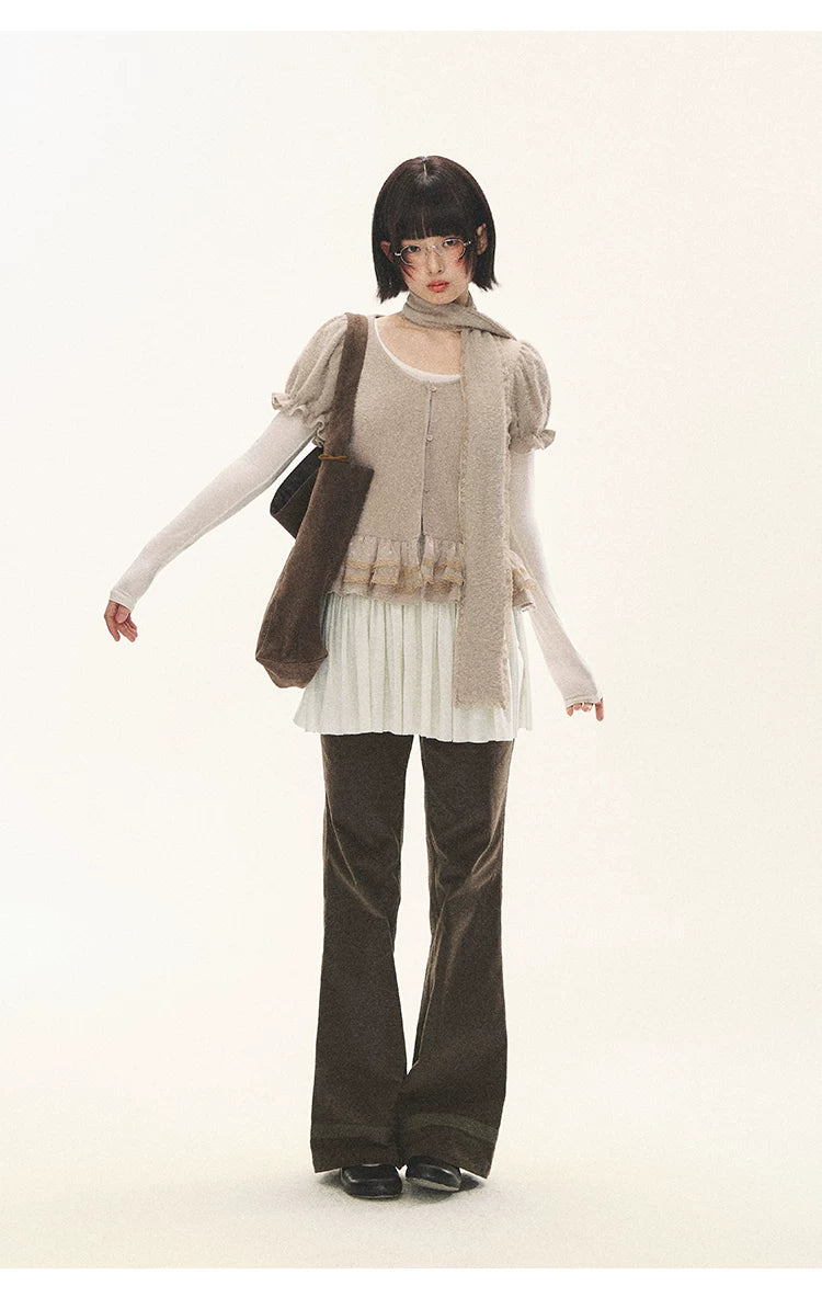 "Soft Fufu" Blush Pink Lace Puff Sleeve Knit Cardigan