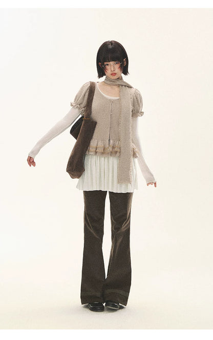 "Soft Fufu" Blush Pink Lace Puff Sleeve Knit Cardigan
