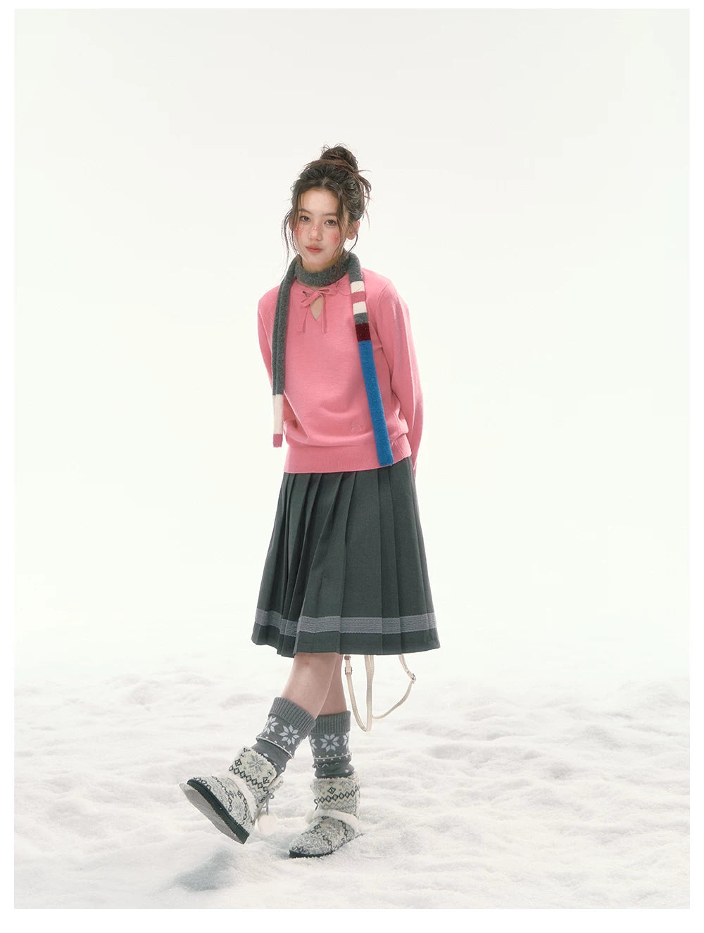 CANSTORE - "Berry Reverie" Pink V-Neck Bow-Tie Knit Sweater