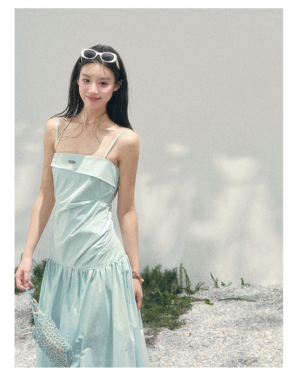 “She Passed Through Bloom Season” Glacier Blue Bubble Maxi Dress