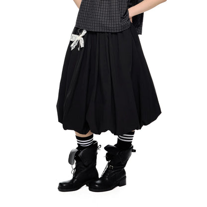 EZEK | Cloud Flower Bubble Skirt A-Line Midi (Black / White / Tan / Gray)