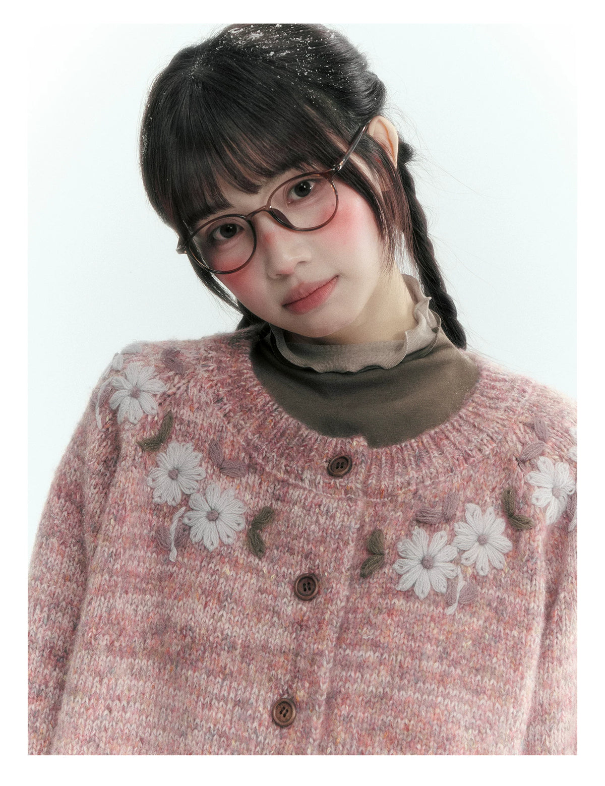 Horridale - Dusty Lotus Pink Vintage Crochet Flower Knit Cardigan