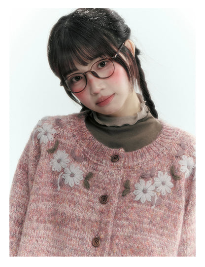 Horridale - Dusty Lotus Pink Vintage Crochet Flower Knit Cardigan