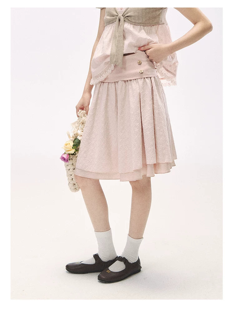 "Sweetheart Pages" Blush Pink Bow Puff Sleeve Top & A-Line Skirt Set