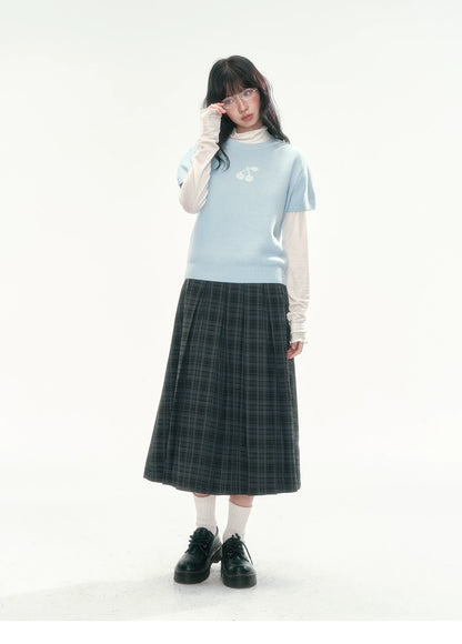 [CAN] Cropped Knit Top with Cherry Jacquard Detail