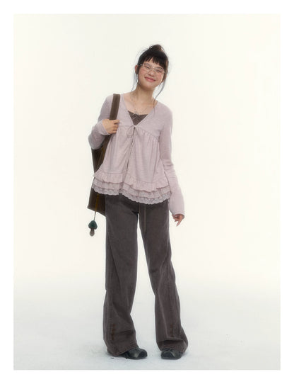 "A Season Called Autumn" Coffee Brown Vintage Washed Wide-Leg Utility Pants