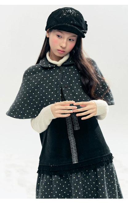 "Berlin Winter Chronicle" Black Polka Dot Capelet & Pinafore Dress Set