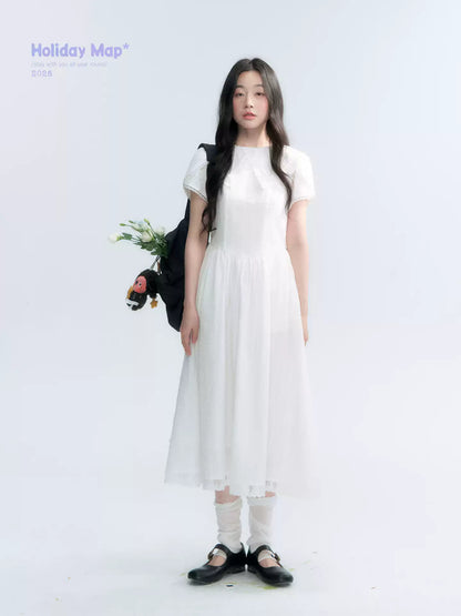 "Moonlight Sonata" White Petal Sleeve Midi Dress