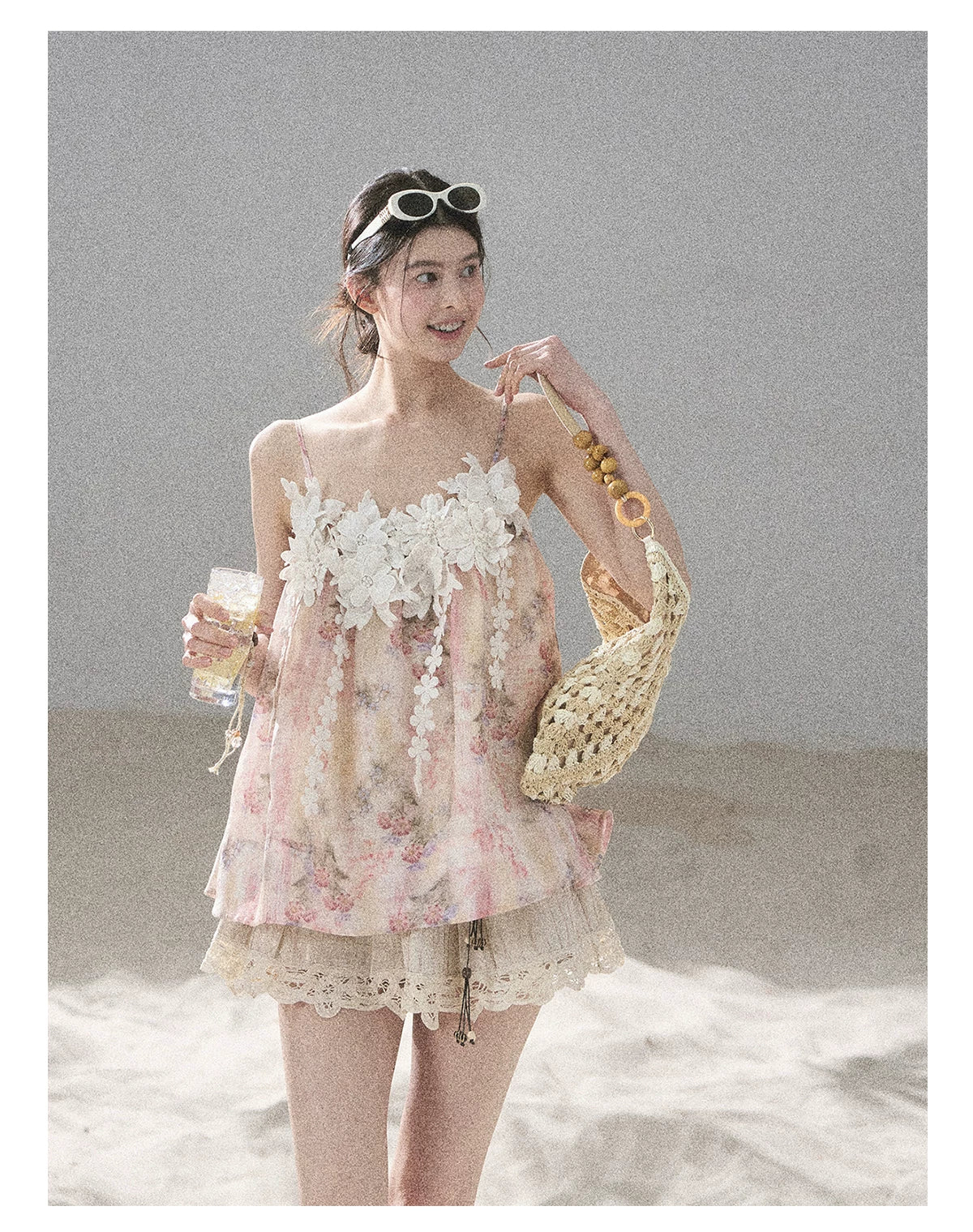 "Unscripted Romance" Dried Rose Embroidered Floral Cami Top