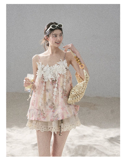"Unscripted Romance" Dried Rose Embroidered Floral Cami Top