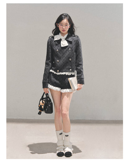 少也眼 “Reef of Memory” Wool Polka-Dot Preppy Two-Piece Set 1118