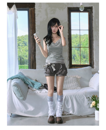 "Sage Whisper" Two-Tone Lace Cami Top (Sage Stripe / Lavender)