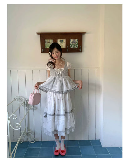 “Misty Isle White Tea” Grey White Polka Dot Skirt Set