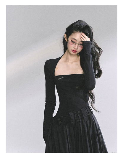 少也眼 "K-Show Muse" Elegant French Hepburn Long-Sleeve Dress - Black 47867864