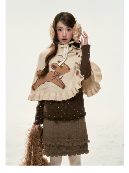 BIBIBENCY - Khaki Deer Knit Cape Sweater