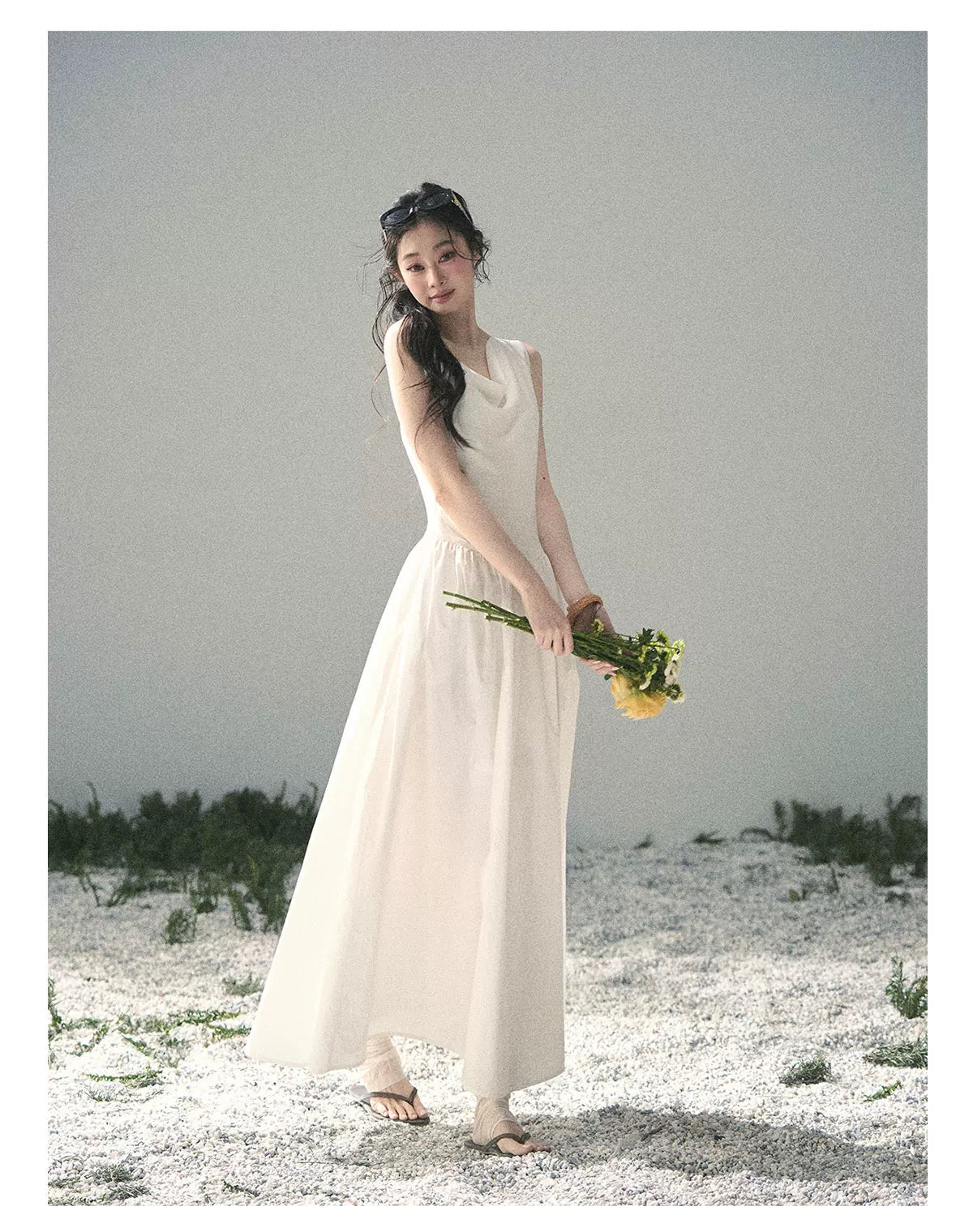 "Moonlight Sonata" Camellia White Elegant Sleeveless Maxi Dress