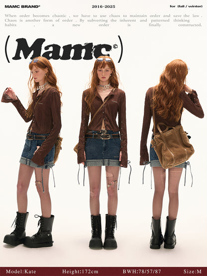 MAMC - Dual-Waist Drawstring Mini Skirt (Vintage Denim)