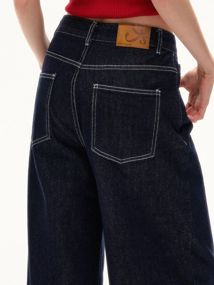 ASGONY - Patchwork Denim Jacket & Wide-Leg Jeans Set